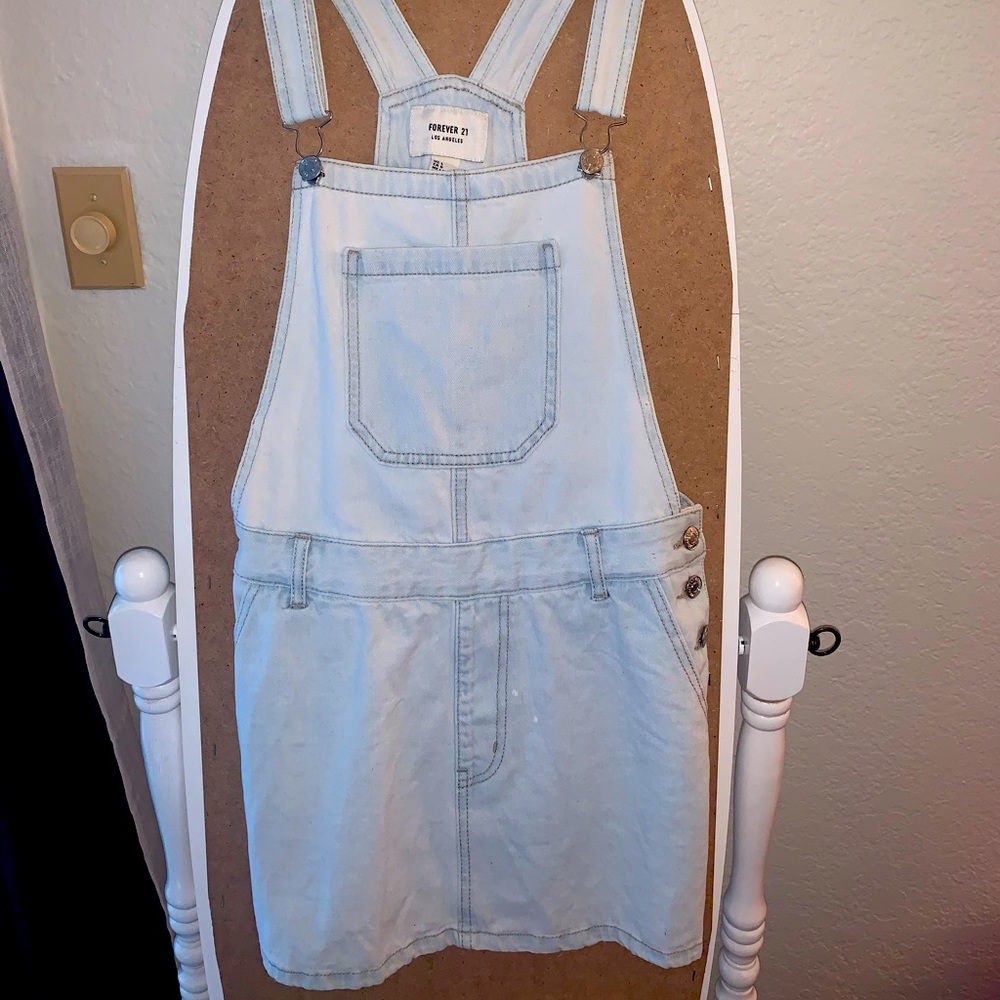 Light Wash Denim Overall Skirt with Front Pocket